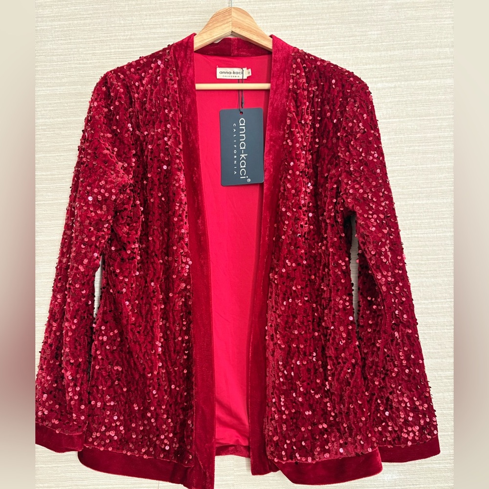 Anna-Kaci Red Sequin and Velvet Jacket / Cardigan